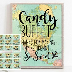 Ruhestand Candy Buffet Etiketten Candy Tisch Ruhestand Party Abenteuer erwartet Reisethema Ruhestand Sweet Bar Ideen Printable Download