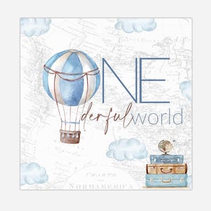 Onederful World Sfondo 8x8 piedi Adventure Awaits primo compleanno Tema mongolfiera Ragazzo 1° compleanno Banner stampabile Download immediato