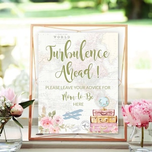 Turbulence Ahead teken reisthema bruids douche blush roze avontuur wacht baby shower thema vliegtuig baby shower afdrukbaar advies 0062