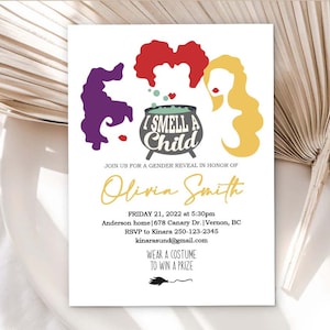 Halloween baby shower invitation, hocus, Fall gender reveal, Hocus baby shower, a baby is brewing, witchy baby shower, printable download