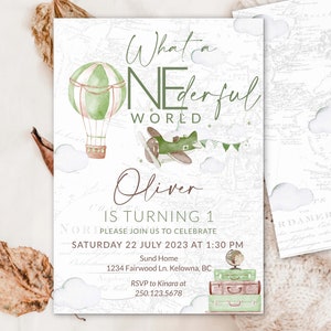 First Birthday Invitation What a Onederful Birthday Printable invite 1st Birthday Adventure Theme Onederful Hot Air Balloon birthday 0101
