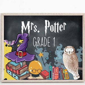 Wizardly Classroom door sign Custom Wizard Teacher Desk Name Plate Personalized Magical Theme Classroom Magical Class Door Hanger Editable