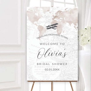 Willkommensschild Aquarell Karte Brautparty Reisethema Fräulein zu Frau Mrs Printable Ziel Hochzeit druckbares Poster Abenteuer erwartet 0102