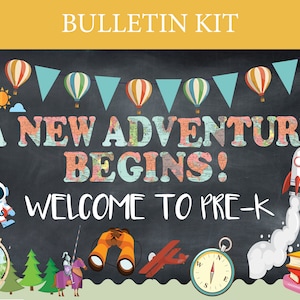 Pre-K Bulletin Board Kit Abenteuer erwartet Bulletin Board druckbare Ausschnitte druckbare Karte zum Thema Reise weltweit im Klassenzimmer Erster Tag Willkommen