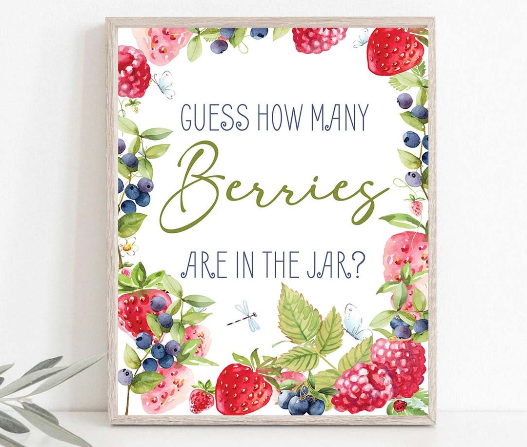 Guess How Many Berries Sign Strawberry Party Sign Blueberry Birthday ...
