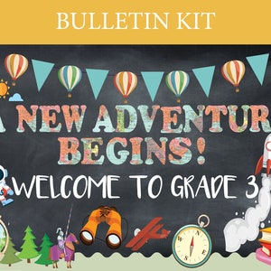 Adventure Awaits Bulletin Board Printable Cutouts Printable Travel Themed Map Global Classroom Erster Tag Willkommen Grad 3 Bulletin Board Kit