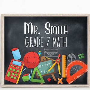 Profesor de Matemáticas Aula Puerta Signo Matemáticas Decoración Personalizada Maestro Signo Matemáticas Aula Placa de bienvenida Personalizada Editable Escritorio Signo