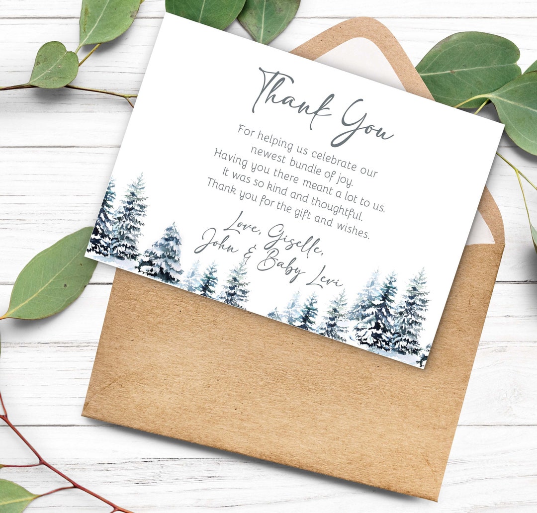 Editable Winter Onederland Birthday Thank You Note Cards Template 1st ...