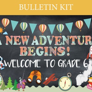 Adventure Awaits Bulletin Board Printable Cutouts Printable Travel Themed Map Global Classroom Erster Tag Willkommen Grad 6 Bulletin Board Kit