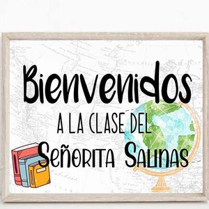 Editable Spanish Teacher Classroom Door Sign Bienvenidos Classroom Decor Custom Teacher Sign Bilingual Classroom Teacher Door Hanger, TEA01