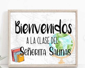 Editable Spanish Teacher Classroom Door Sign Bienvenidos Classroom Decor Custom Teacher Sign Bilingual Classroom Teacher Door Hanger, TEA01