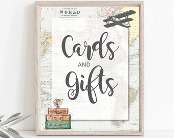 Cards and Gifts Sign, travel theme baby shower Adventure Baby Shower, Traveling from miss bridal shower, Retirement party Graduation,0011