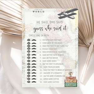 Editable He Said She Said Game Adventure awaits Travel theme bridal Shower Traveling to Mrs Couples Shower Games Destination Wedding 0011