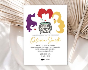 Halloween baby shower invitation, hocus, Fall baby shower, editable, Hocus baby shower, a baby is brewing, witches, printable download