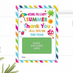 Schoolpersoneel zomercadeaukaarthouder Afdrukbare Happy Summer-cadeaukaarthouder voor leraar Kaart voor einde schooljaar waardering cadeaukaart