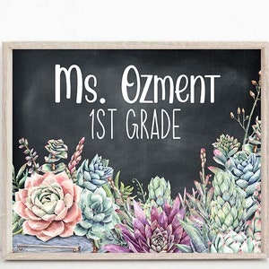 Teacher Classroom Door Sign Cactus Classroom Decor Custom Teacher Sign Plant lover teacher, succulent Teacher Door Hanger Editable PRINTABLE