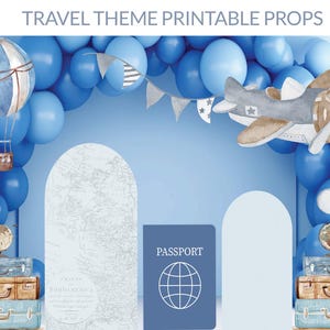 Archivos imprimibles PNG Accesorios para fiestas de viaje Fondo de fiesta de avión Decoración de fiesta Decoración de fiesta de aventura Maleta recortada de tamaño natural Globo aerostático