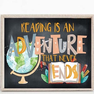 Lesen druckbares Poster, Klassenzimmer Leseecke, Klassenzimmer Lese Poster, Lesen ist ein Abenteuer, Bibliothek Dekor, Klassenzimmer Wandteppich