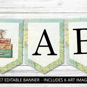 Banner de mapa editable Aventura imprimible espera signo Banner de aula Banner de graduación Banner de tema de avión Banner de tema de viaje BRT1