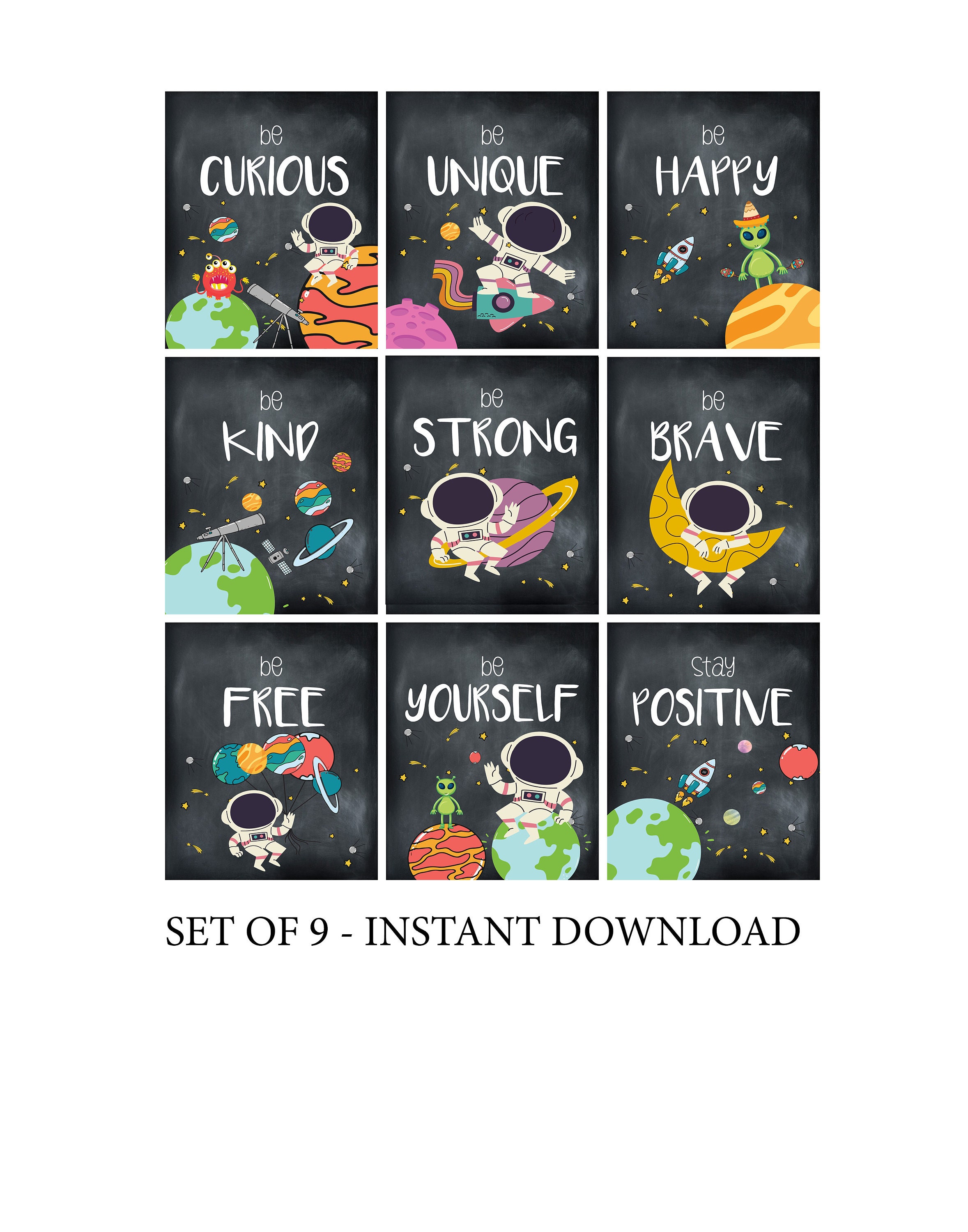 Be Kind Space Themed Classroom Motivational Positive Printable Wall Art ...