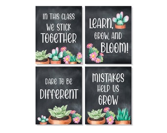 Cactus Classroom Quotes, Mexican Classroom Decor Cactus Poster for school, Plant lover teacher, Greenery Classroom Prints Tropical Dessert