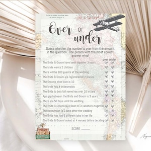 Over or Under Bridal Shower Game and Activities Travel theme Bridal Adventure awaits Couples Wedding Shower Printable Trivia Game 0011