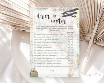 Over or Under Bridal Shower Game and Activities Travel theme Bridal Adventure awaits Couples Wedding Shower Printable Trivia Game 0011