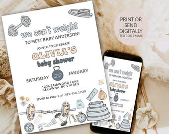 Invitation modifiable sur le thème de la salle de sport pour baby shower