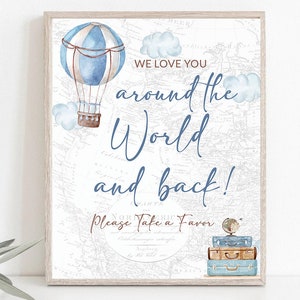 Hot Air Balloon Baby In Flight Beverages sign Boy Baby Shower Onederful world Birthday Adventure Awaits 1st Boy Birthday Travel themed  0017
