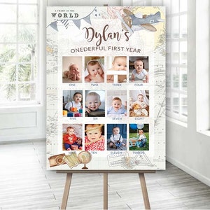 Première étape du premier anniversaire, affiche imprimable de la première année de voyage, affiche de la fête d'anniversaire du garçon Onederful Birthday, carte de l'avion 0019