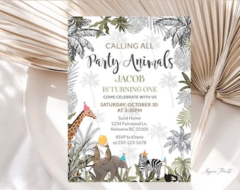 Editable Party Animals Birthday Invitation Safari Animals Birthday Invite Safari Modern Vintage Safari Party Instant Download Jungle 0106