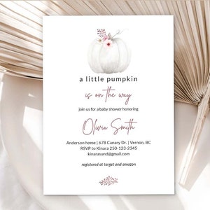 Baby Shower Invitation, Pumpkin Baby Shower Invite, Fall Baby Shower, Harvest Baby Shower, A Little Pumpkin, Autumn Baby Shower, girl shower