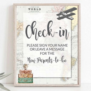Check-in Schild Gästebuch Reisethema Babyparty, Adventure Baby Shower, Gästebuch alternativ Bildschild 0011