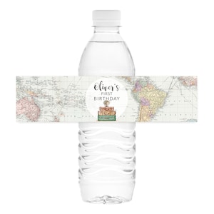 Printable water bottle labels Travel theme 1st birthday, First birthday Adventure personalized bottle labels Airplane Boy birthday GR1, 0011