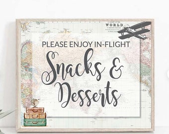 Snacks and Desserts Sign, travel theme baby shower, Adventure Baby Shower, Traveling to Mrs bridal shower, Adventure Awaits Retirement, 0011