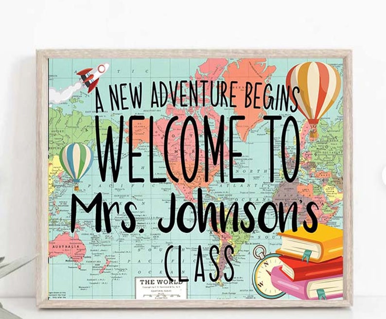 to Classroom Door Sign World Map Adventure Themed Etsy Canada