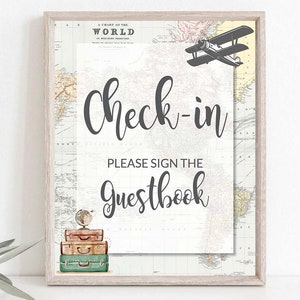 Cartello per il check-in, baby shower a tema viaggio, Adventure Baby Shower, In viaggio verso la signora addio al nubilato, L'avventura attende la pensione, 0011