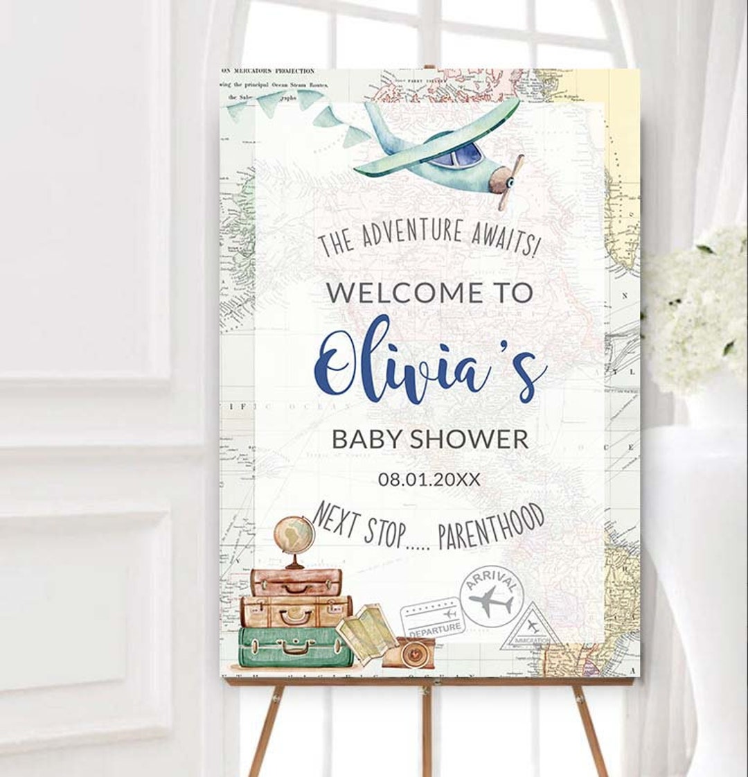 Welcome Sign Baby Shower Travel Theme Baby Shower Printable Sign Around ...