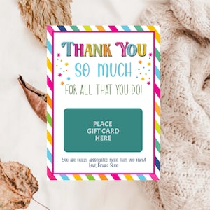 Sjabloon leraar waardering cadeaukaarthouder afdrukbare bedankt voor alles wat je doet cadeaukaartje bewerkbare personeel waardering tags direct downloaden