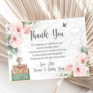 Editable Travel Theme Thank you Adventure Awaits Baby shower Bridal Shower Travel Bridal Retirement Party Bon Voyage Thank you template PLN2