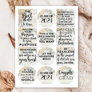 Reisthema Grad 2024 Middelpunt Picks voor cake Grad citaten Inspirerende citaten 2024 Grad Labels Cadeaukaartjes Grad Party Decor voor Vaas 0011