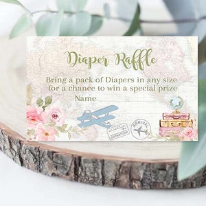Reisthema babyshower luier loterij invoegen blush roze avontuur wacht op babyshower vliegtuig babyshower afdrukbare Instant Download 0062