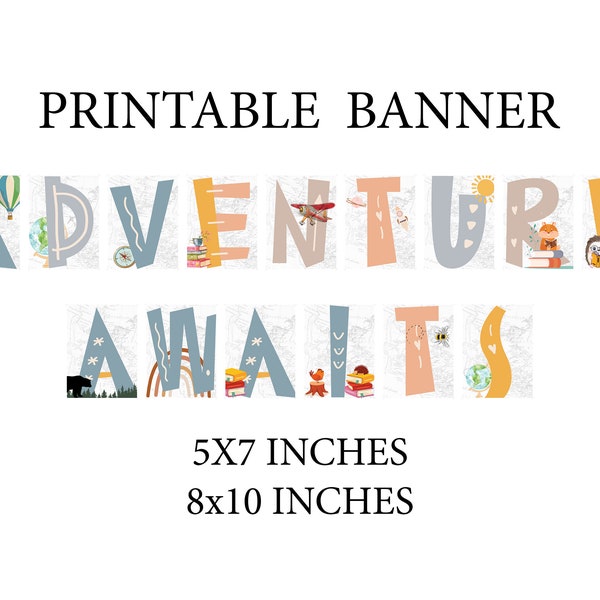 Adventure Awaits Banner: Travel Theme Classroom Decor (Digital Download)