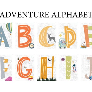 Abenteuer Alphabet Banner druckbare Klassenzimmer Banner, Karte Banner Reise gehalten Lehrer Klassenzimmer Grundschule, Mittelschule, 0010a