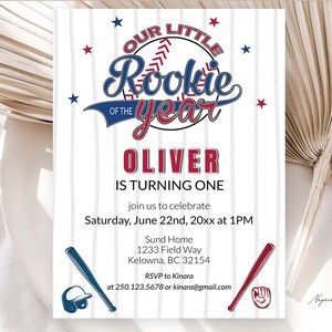 Baseball First Birthday Invite Baseball Rookie of the Year Birthday Invitation Rookie Birthday Invite Rookie Year First Birthday Invite 0112