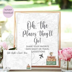 Date night ideas sign Bridal Shower Traveling from Miss to Mrs Adventure Awaits Bachelorette Vintage Map Baby Shower Couple&#39;s Shower PLN1