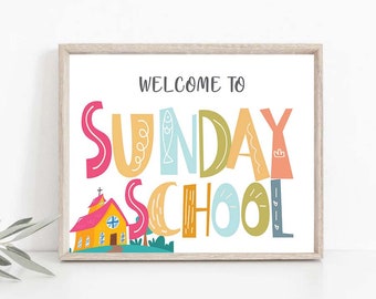 Sunday School Religion Posters INSTANT DOWNLOAD Welcome to Sunday School Sign Children Ministry Welcome Kids Church Bible Studies Class