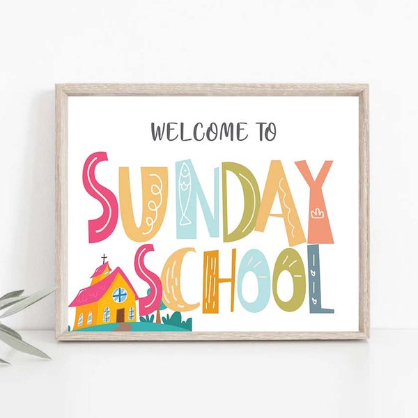 Sunday School Religion Posters INSTANT DOWNLOAD Welcome to Sunday School Sign Children Ministry Welcome Kids Church Bible Studies Class