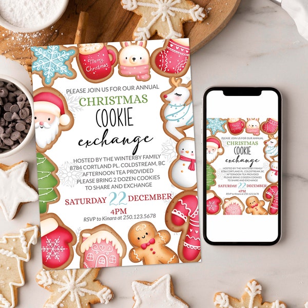 Christmas Cookie Exchange Invitation Christmas Swap Cookie Party Template Gingerbread Cookie Xmas Cookie Invite EDITABLE Email Invitation