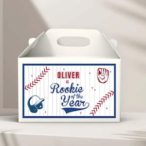Editable Baseball First Birthday Gable Box Label Template Rookie Of The Year Party Favor Tag Little Slugger Party Ballpark Party Favors 0112